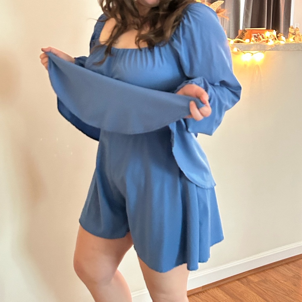 Fixmatti Romper Off-Shoulder Chiffon Blue